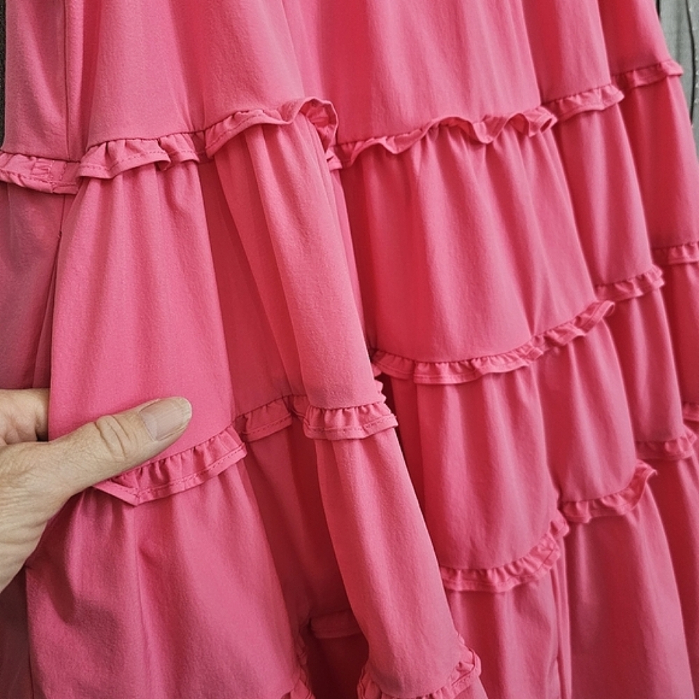 Nwot TCEC Pink Ruffle Tiered Cap Sleeve Babydoll Shift Dress w/Pockets - Picture 7 of 15